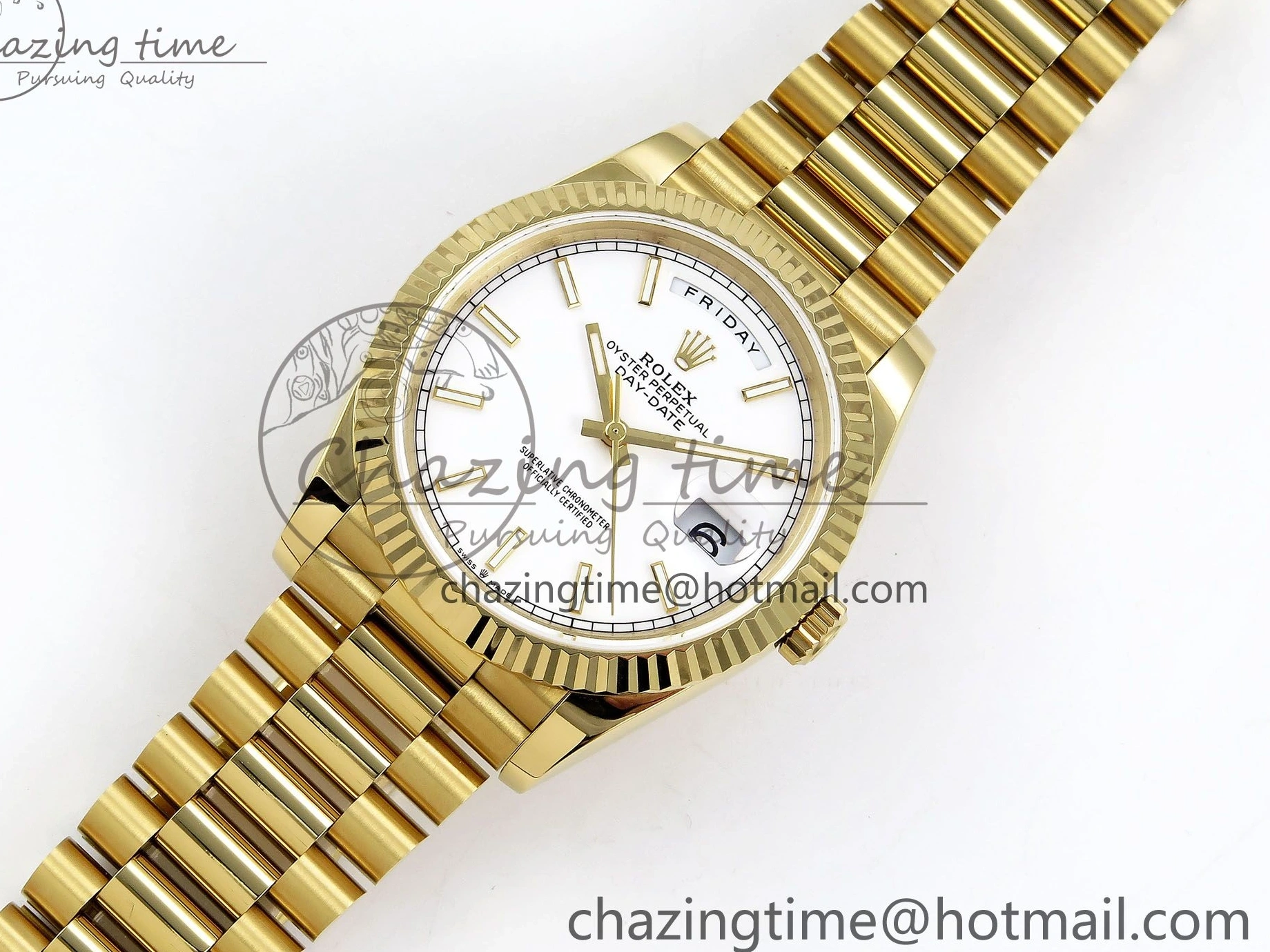 1224 Day Date 40 YG JDF 904L Steel White Stick Dial on President Bracelet VR3255 V3 (Gain Weight) Colorful 1373